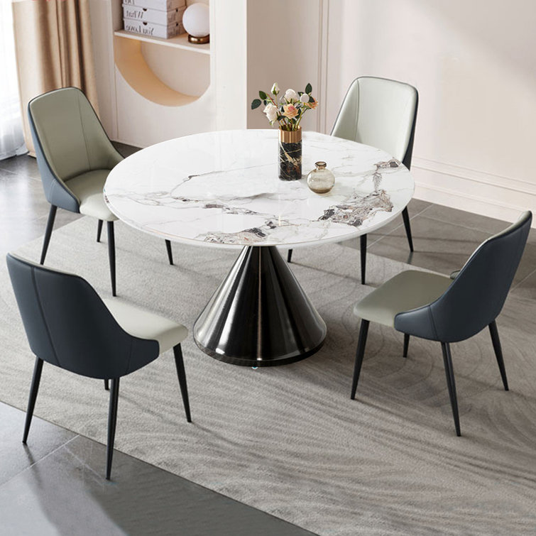 Round stone 2025 dining table set